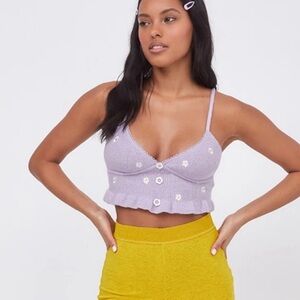 •FOR LOVE AND LEMONS• Embroidered Buds Tank Lilac Spaghetti Straps